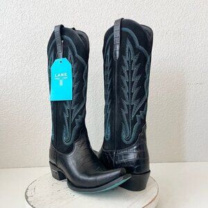 Lane SKYLIGHT Womens Cowboy Boots 8 Turquoise Black Western Cowgirl Mid Calf